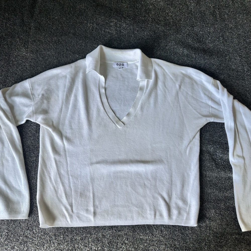 525 America Ribbed Knit White Sweater